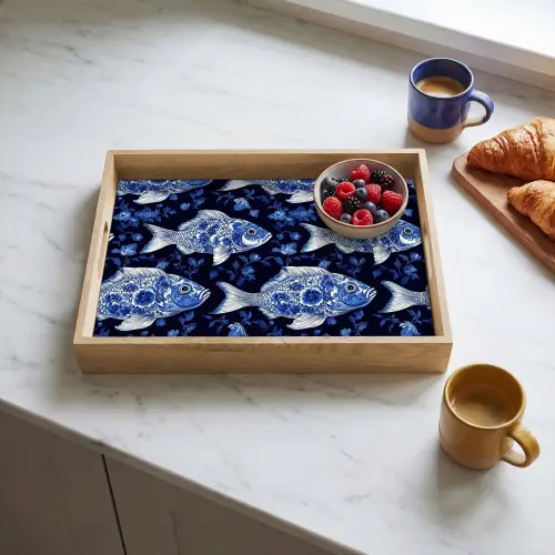 Vissen - Bloemen - Blauw Dienblad Rechthoek middel 911 -sfeer2