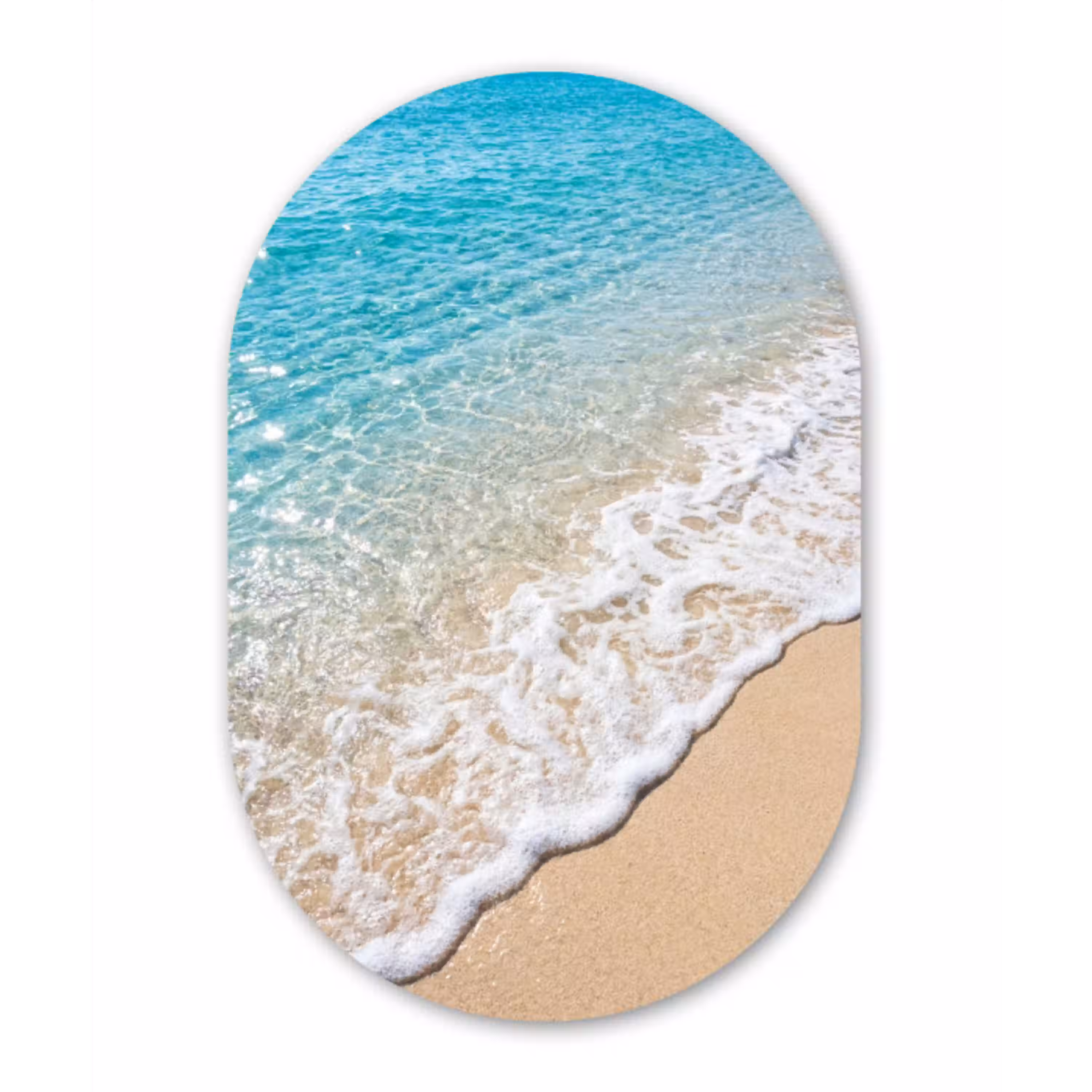Strand - Water - Natuur - Blauw - Beige Wandcirkel Ovaal Aluminium middel -3d