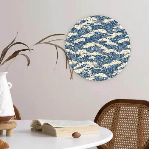 Golven - Klassiek - Blauw Wandcirkel kunststof plaat 5mm dik klein 188 -sfeer4