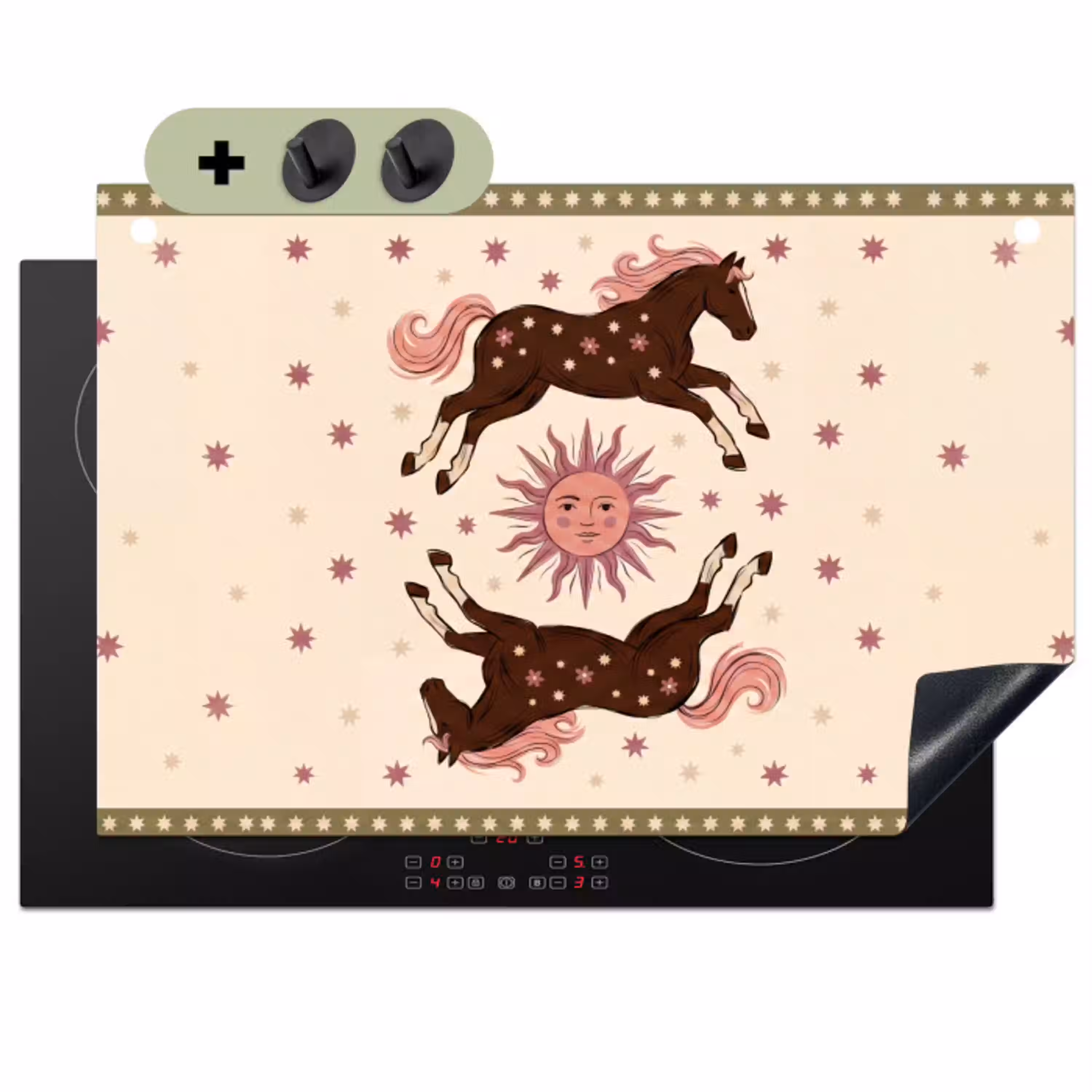 Paard - Zon - Mystiek - Illustratie - Roze Inductie beschemer met haakjes klein -3d