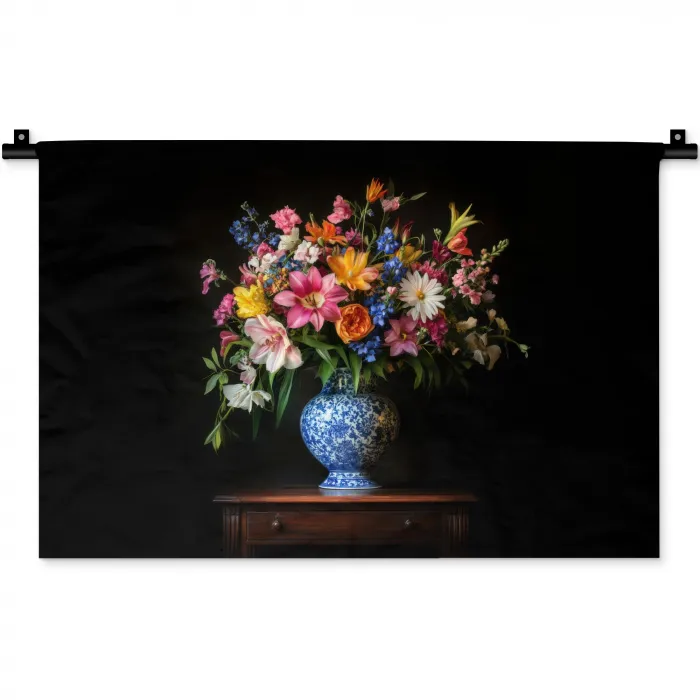 Kleur - Vaas - Bloemen - Boeket Wandkleed katoen klein -zz3d