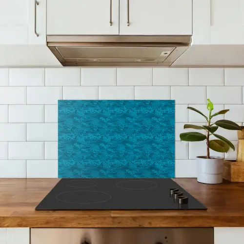 Turquoise - Heuvels - Bloemen keuken achterwand spatscherm klein 900 -sfeer2