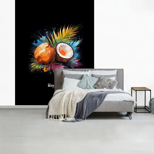 Street art van kokosnoten en kleurrijke bladeren fotobehang vinyl groot -slaapkamer
