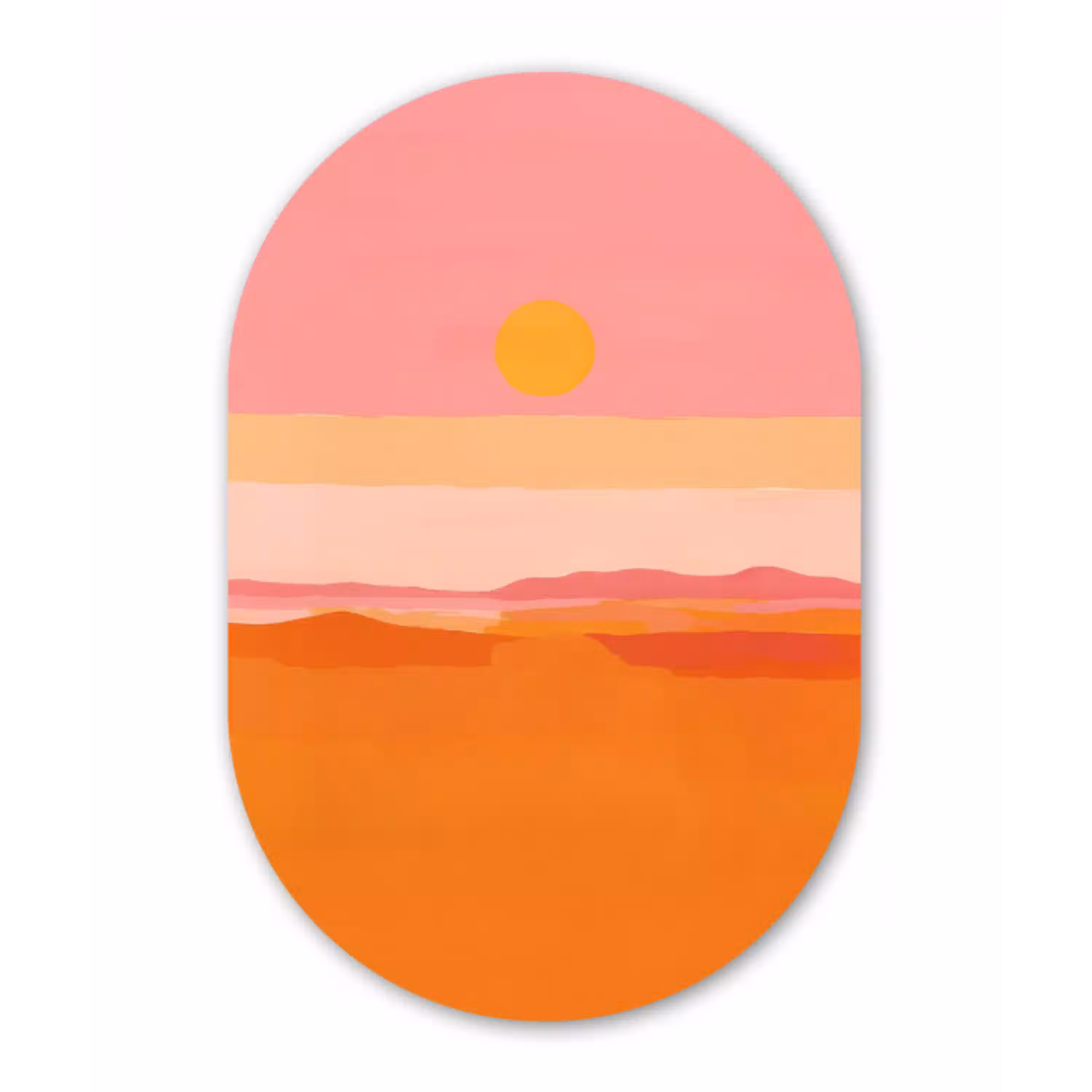 Zon - Abstract - Landschap - Oranje Wandcirkel Ovaal Glas middel -3d