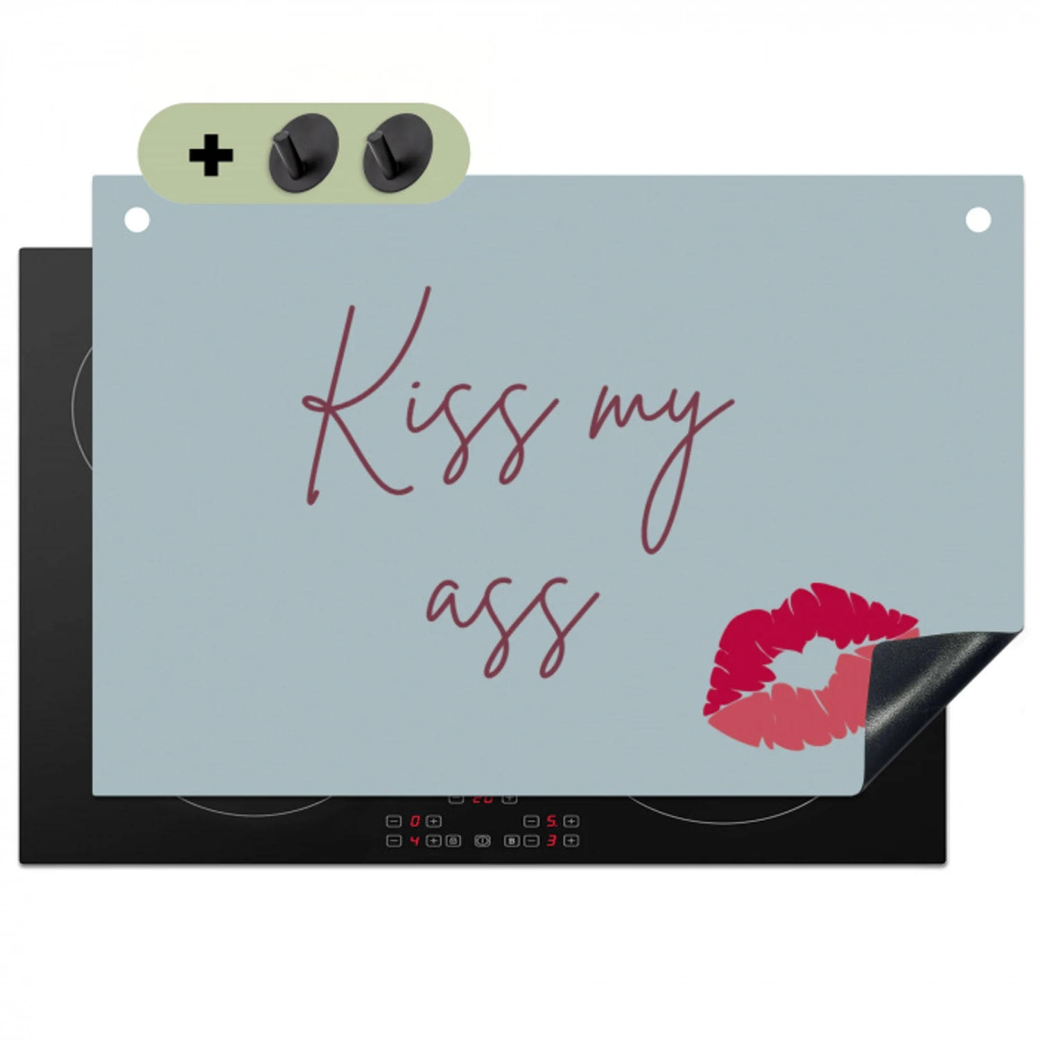 Kiss my ass - Lip - Blauw Inductie beschemer met haakjes klein -3d