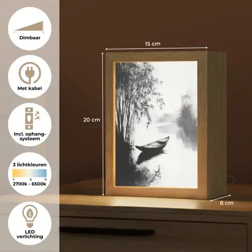Boot - Rivier - Bamboe - Wit Light Box met kabel (Tafellamp) klein -USP_NL