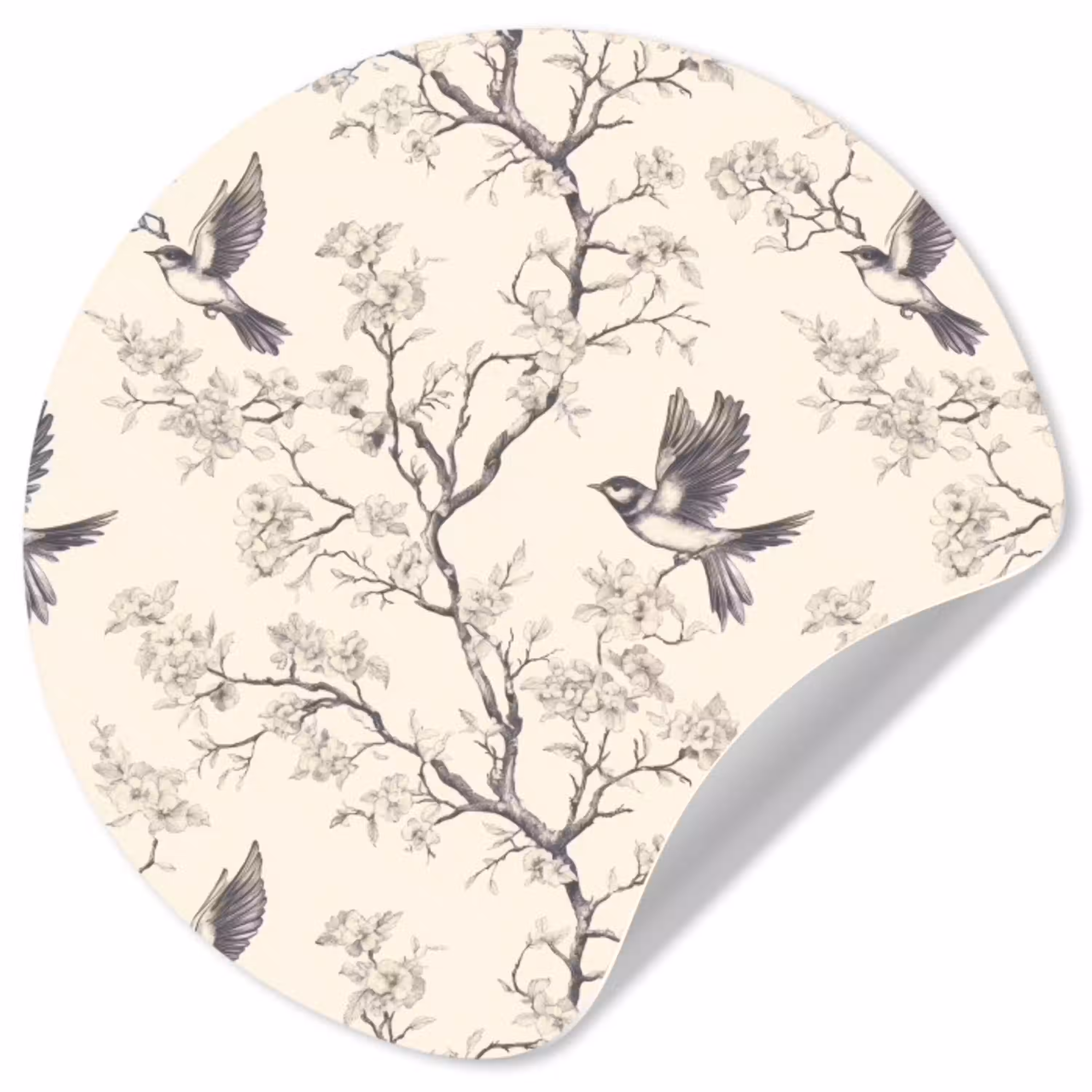 Takken - Vogels - Beige Wandcirkel behangsticker klein 186 -3d