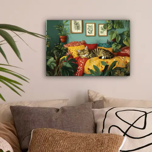 Kat - Planten - Groen canvas 2cm klein -sfeer1