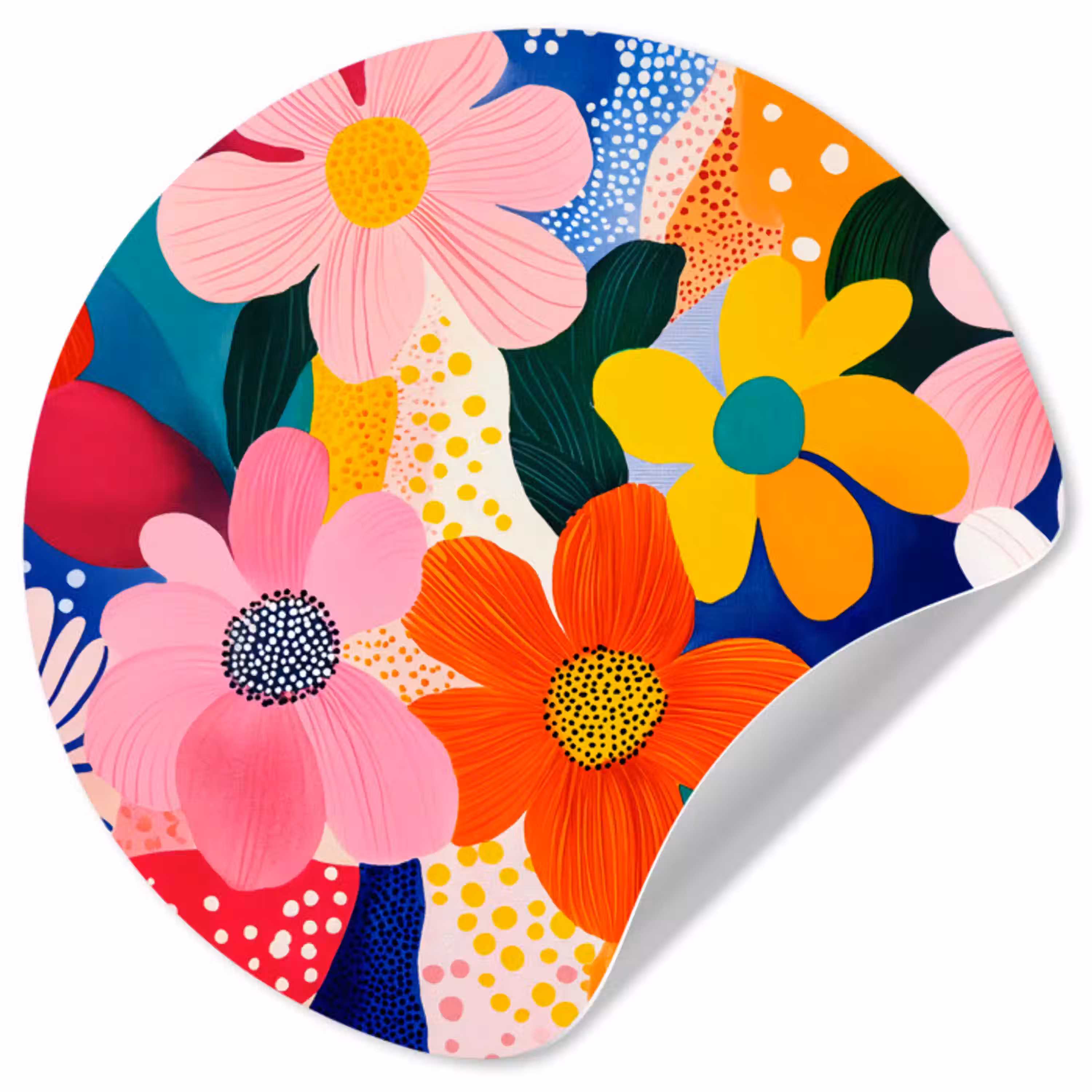 Bloemen - Kleurrijk - Stippen Wandcirkel behangsticker klein -3d