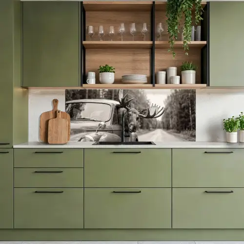 Eland - Auto - Gewei - Zwart - Wit keuken achterwand 2 middel -sfeer3