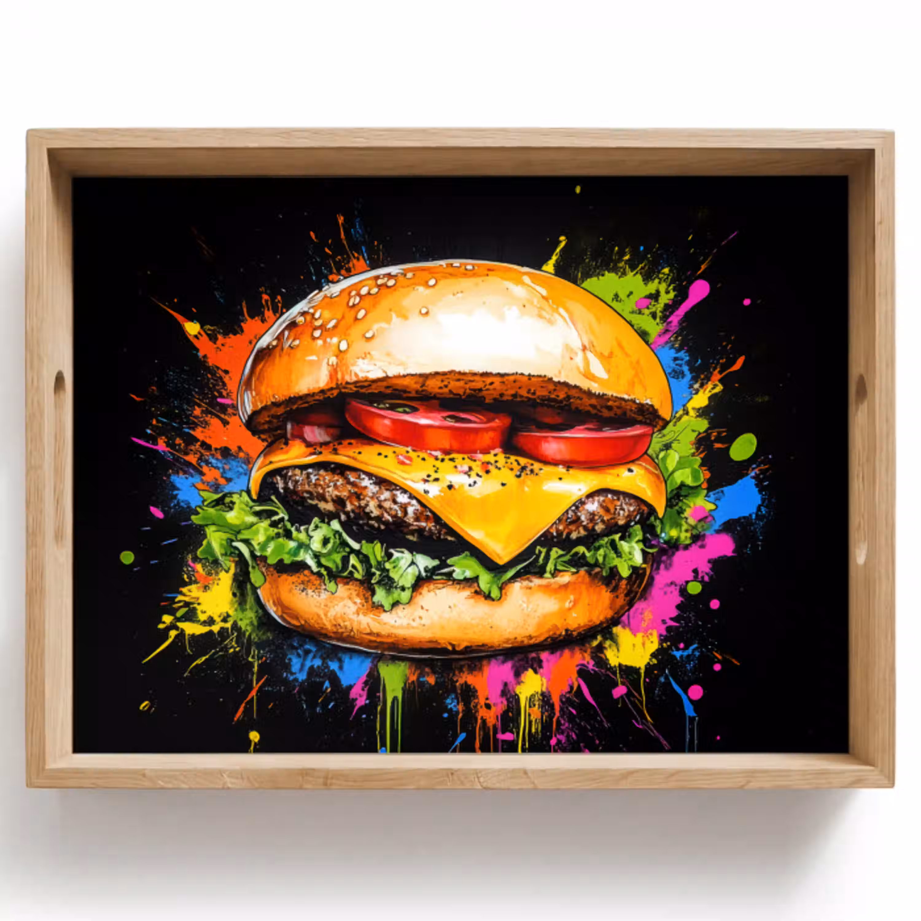 Hamburger - Graffiti - Verf - Kleurrijk - Eten - Abstract Dienblad Rechthoek middel -z3d_shopping