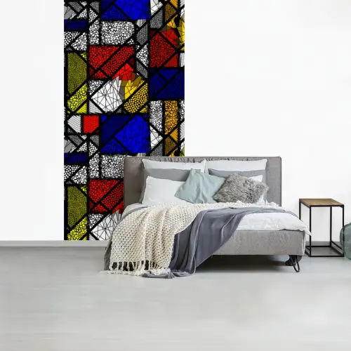 Mondriaan - Glas in lood - Oude Meesters - Kunstwerk - Abstract - Schilderij fotobehang vinyl groot -slaapkamer