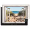 Doorkijk - Strand - Zee - Duinen - Zand - Water - Helmgras Inductie beschermer vinyl 3mm middel -3d