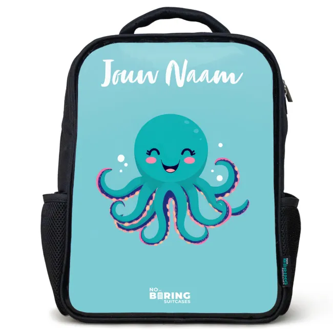 Rugzak kind met naam - Zwart - Octopus - Water - Blauw