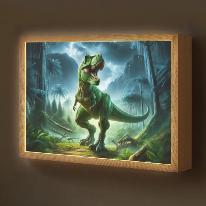 Dino - Jongens - Groen - Blauw - T-Rex Light Box met batterij (Wandlamp kind) middel -z3d_website