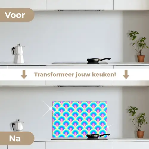 Regenbogen - Waaier - Vrolijk keuken achterwand spatscherm klein 900 -voor_na_NL