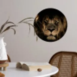 Leeuw - Dieren - Zwart - Portret Wandcirkel behangsticker klein -sfeer3