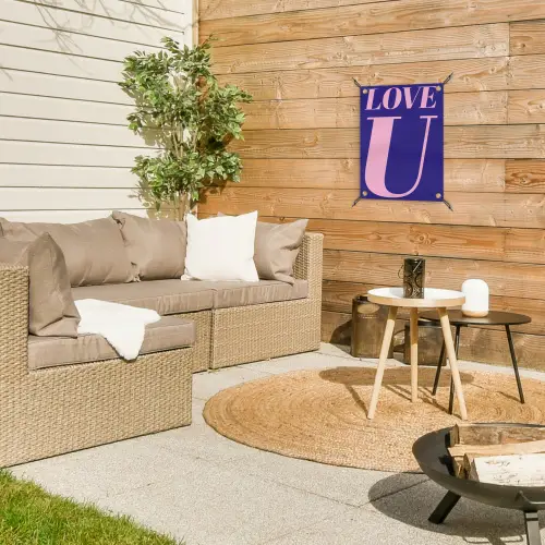 Love - Blauw - Valentijn tuinposter los doek klein -sfeer4