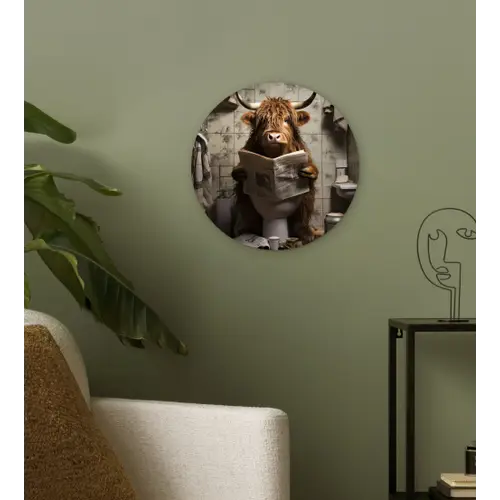 Schotse hooglander - Toilet - Krant - Badkamer Wandcirkel kunststof plaat 5mm dik klein -sfeer3