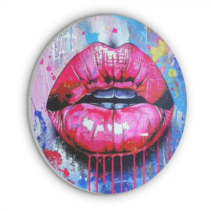 Graffiti - Lippen - Felroze - Geschilderd Akoestische PET Vilt - Rond klein -3d