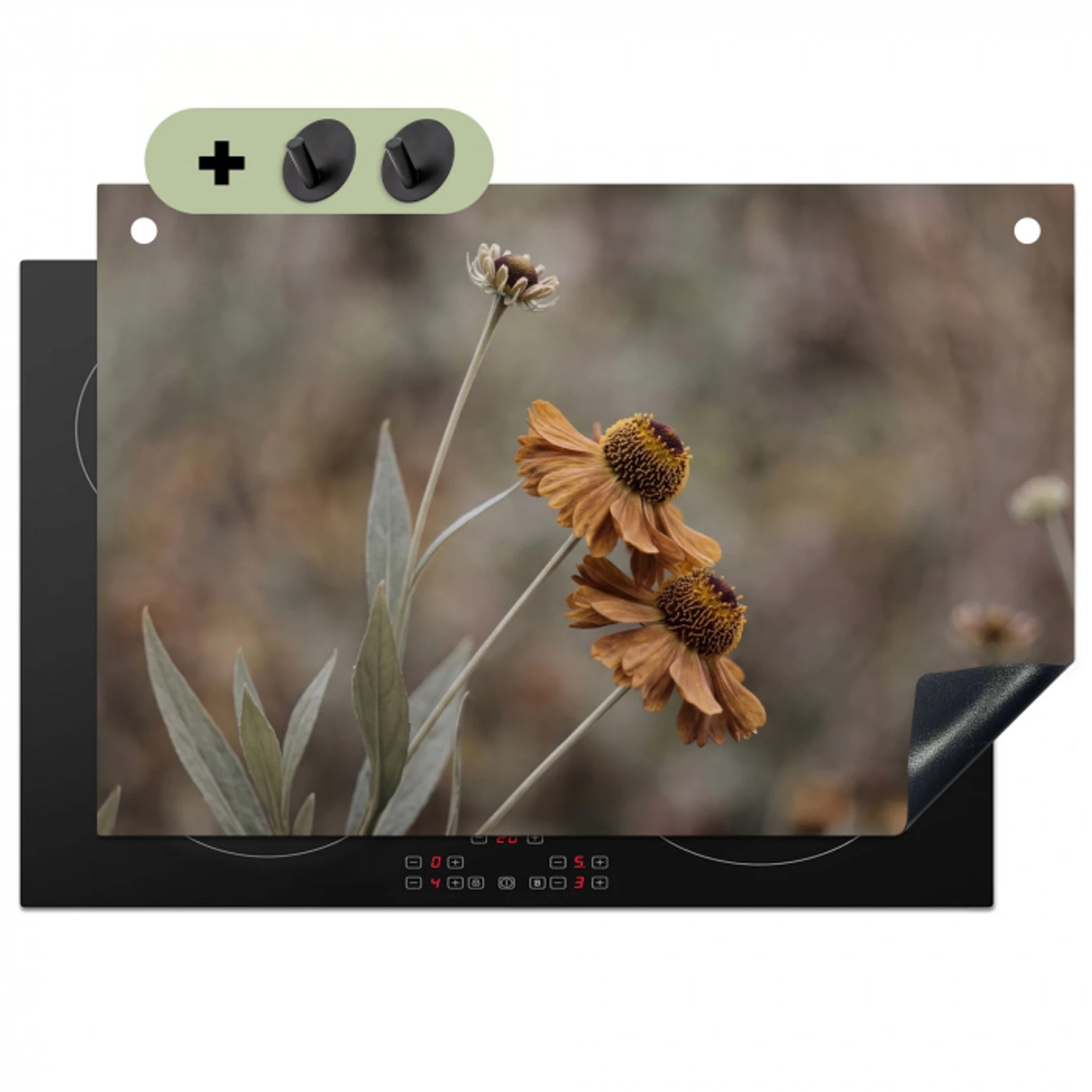 Zonnehoed - Droogbloemen - Geel - Warm Inductie beschemer met haakjes klein -3d