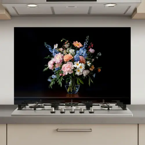 Pastel - Bloemen - Glazen - Vaas keuken achterwand spatscherm klein -3d_website
