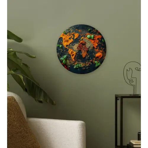 Wereldkaart - Kruiden - Levendige kleuren Wandcirkel plexiglas klein -sfeer3