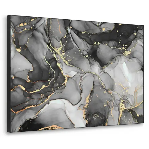 Marmer - Zwart - Goud - Grijs Textielframe zwart klein -3d