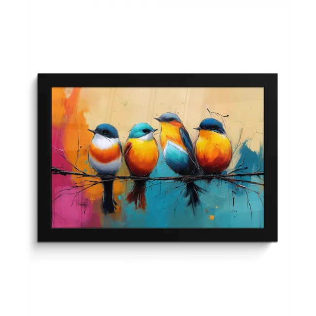 Vogels - Kleurrijk - Tak - Abstract fotolijst zwart zonder passe partout klein -3d