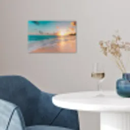 Zonsondergang - Strand - Zee - Zomer - Blauw poster papier klein -sfeer3