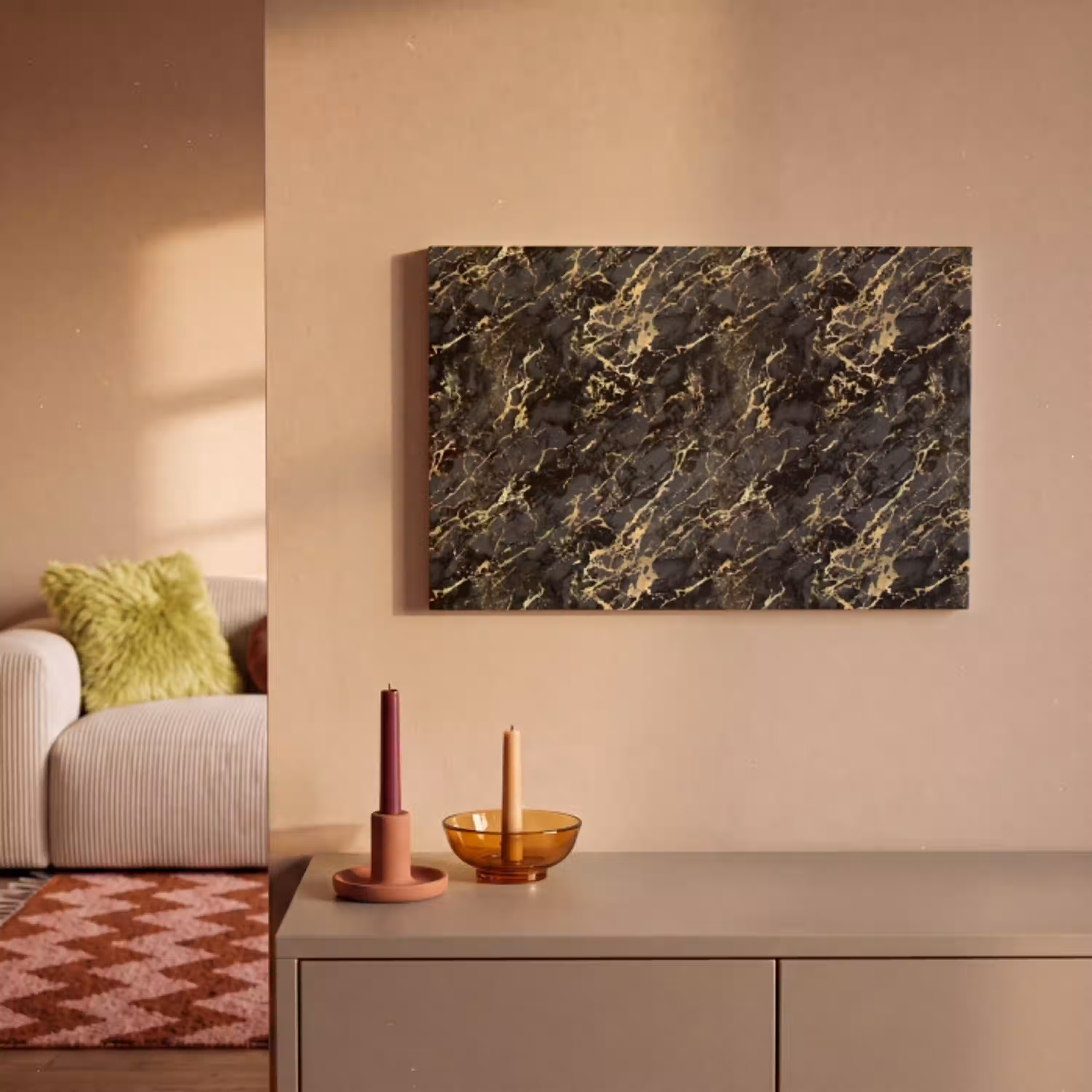 Marmer - Zwart - Goudstructuur canvas 2cm klein 34 -sfeer1