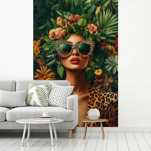Vrouw - Panterprint - Jungle - Natuur - Luxe fotobehang vinyl groot -woonkamer