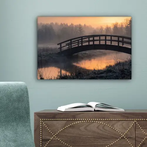 Brug - Mist - Bomen - Water canvas 2cm klein -sfeer4