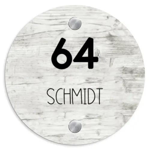 Witgrijs hout - Modern Naambord Rond klein -3d