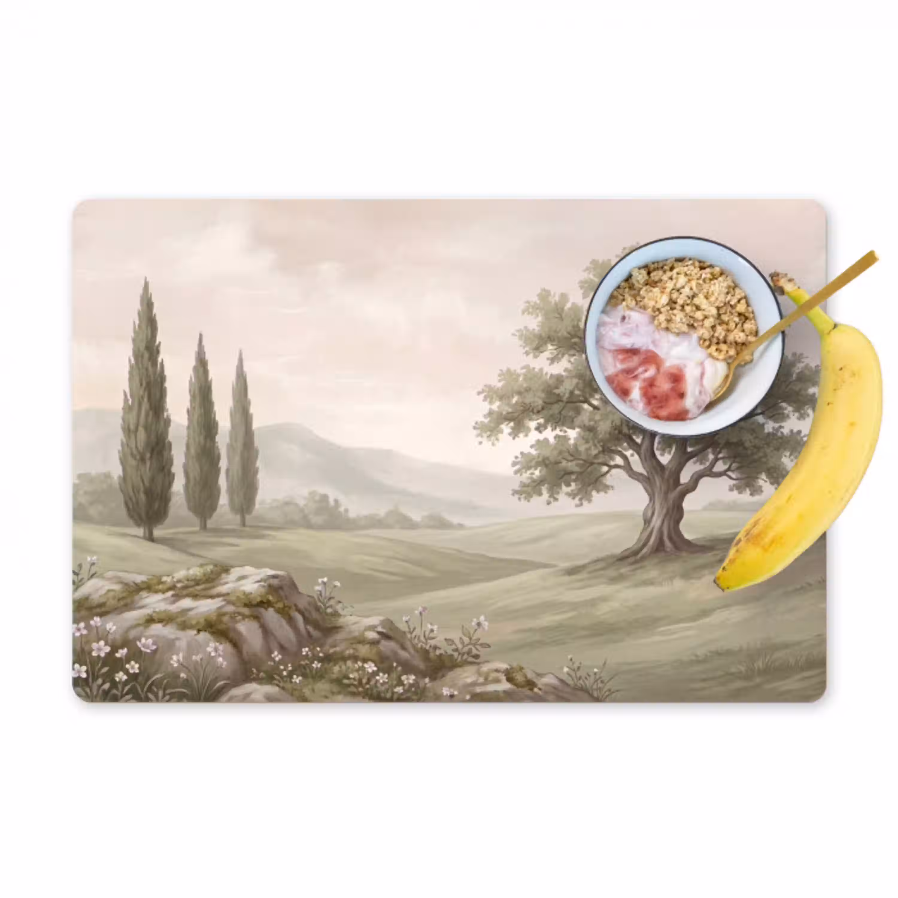 Heuvellandschap - Bomen - Natuur - Groen Placemat vinyl groot -zzzproduct_Kitchenyeah-website