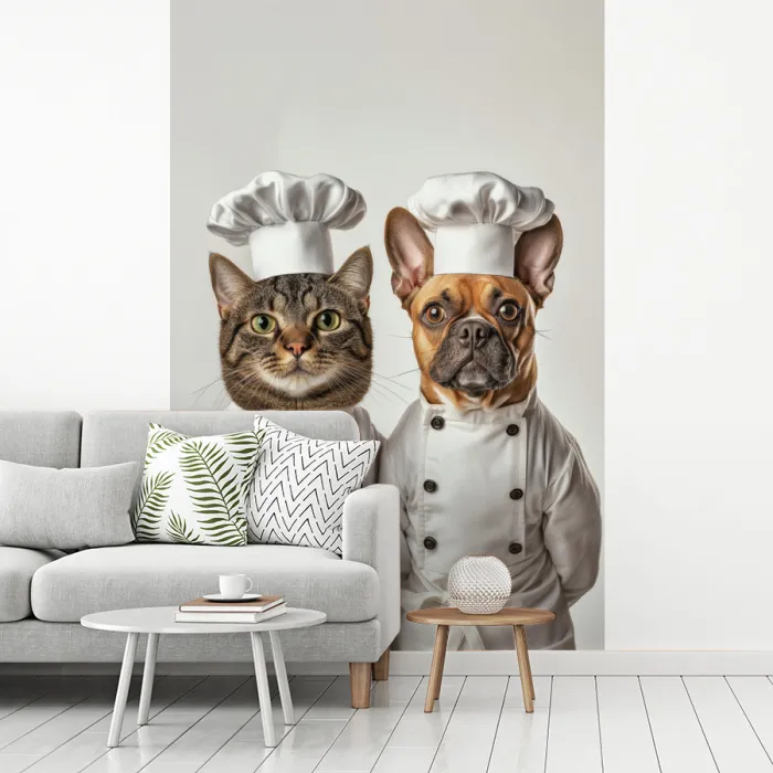 Kat - Hond - Kokskleding fotobehang vinyl groot -woonkamer