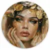 Vrouw - Bloemen  - Goud - Portret Wandcirkel kunststof plaat 5mm dik klein -3d