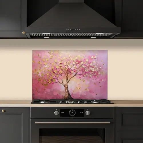 Boom - Roze - Goud - Modern keuken achterwand spatscherm klein -sfeer1