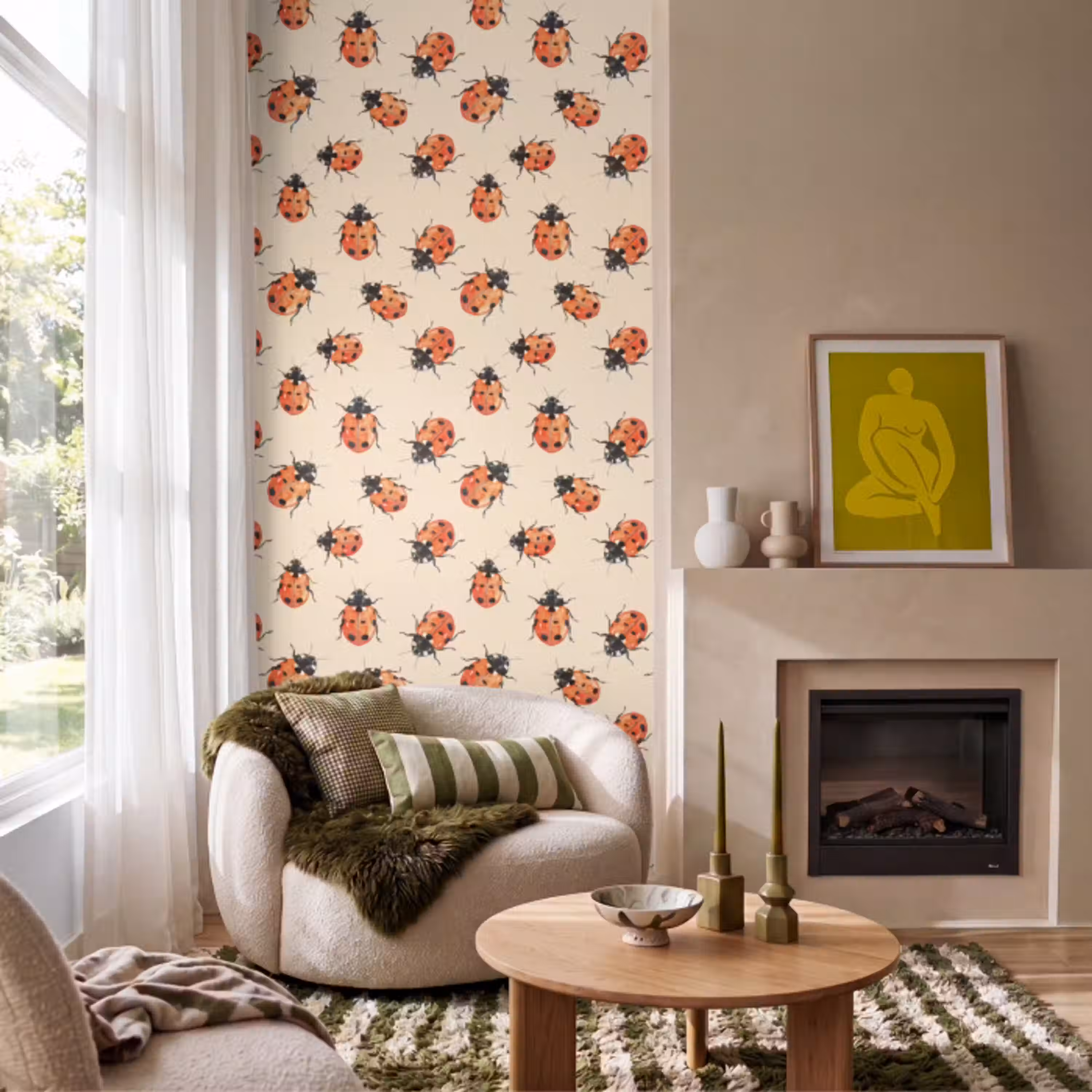 Lieveheersbeestjes - Patroon - Rood Behang Vlies klein 1076 -sfeer2