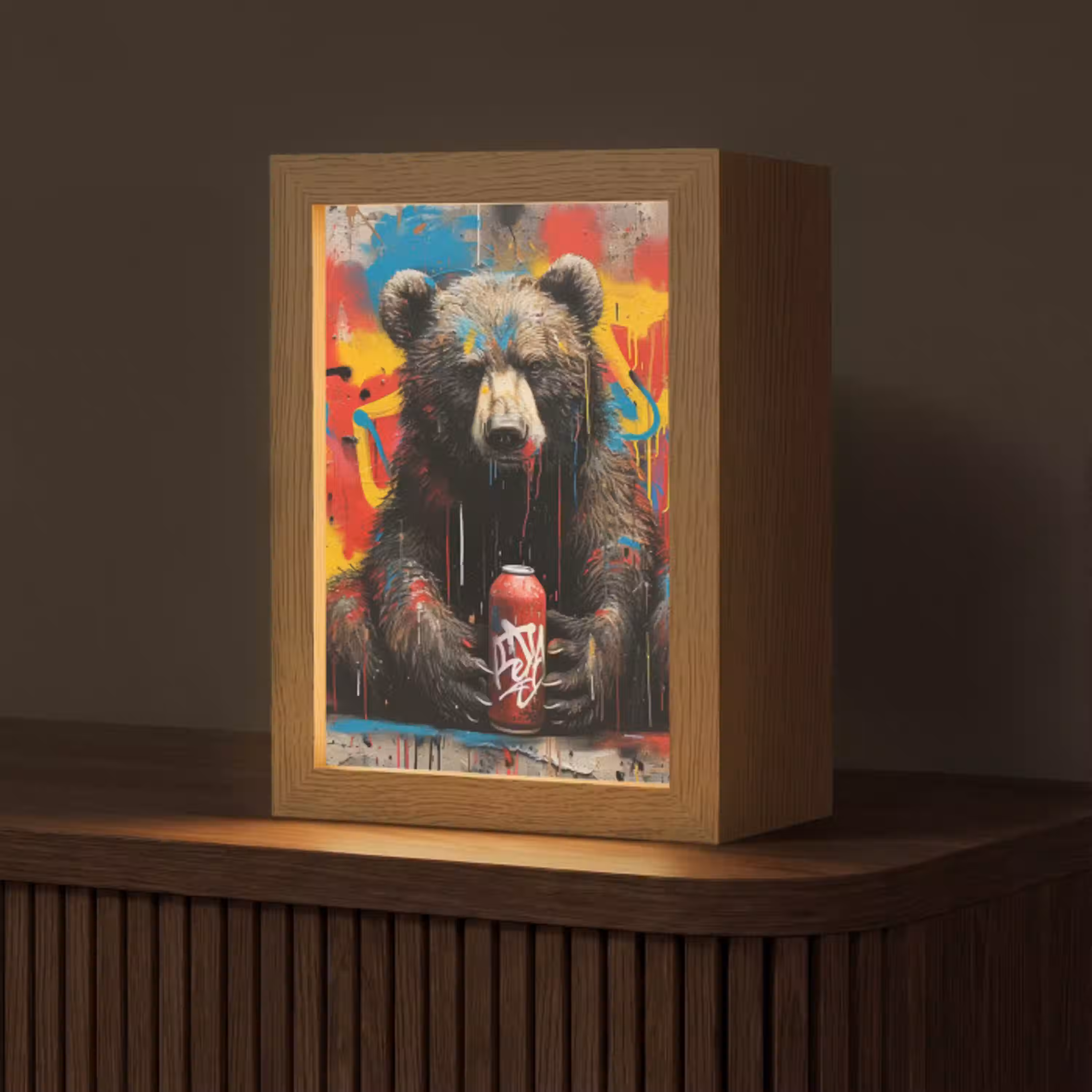 Graffiti - Beer - Dier - Muur - Street art Light Box met kabel (Tafellamp) klein -z3d_website