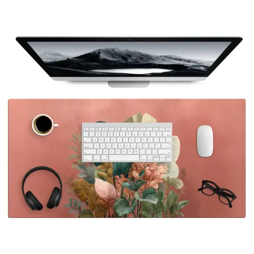 Tropische bladeren - Bloemen - Roze - groen Muismat XXL klein -3d