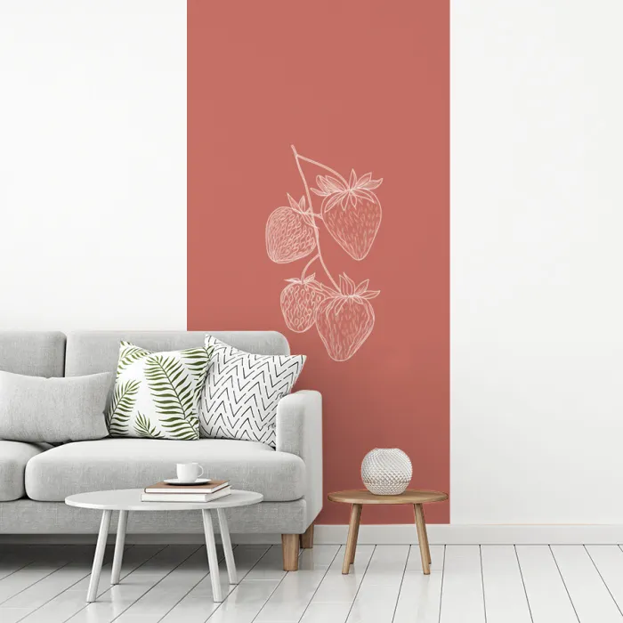 Minimalistisch - Illustratie - Aardbei - Tak fotobehang vinyl groot -woonkamer