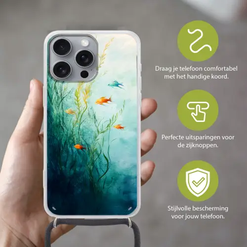 Waterplanten - Vissen - Kleurrijk - Water Hoesje iPhone 16 Pro Max met koord klein -sfeer2_NL