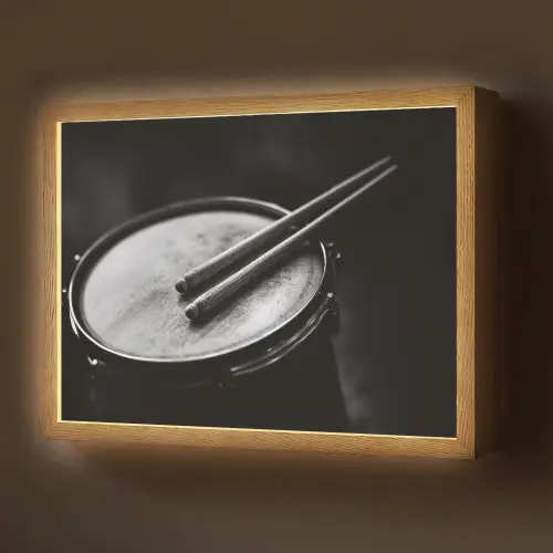 Trommel - Close-up - Drumstokken - Zwart Light Box met batterij (Wandlamp) middel -z3d_website