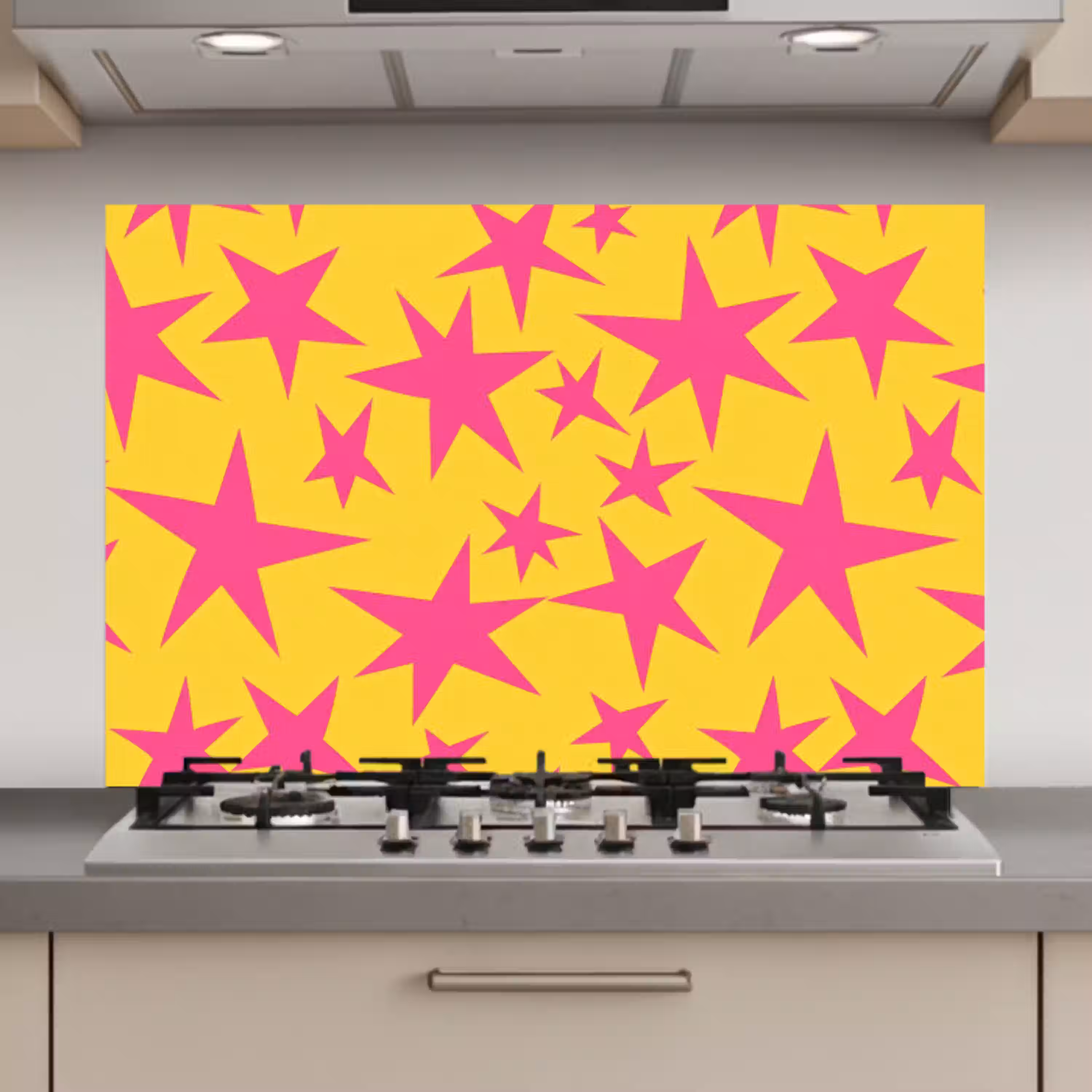 Sterren - Patroon - Roze - Geel keuken achterwand spatscherm klein 900 -3d_website
