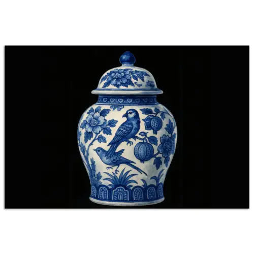 Pot - Delfts Blauw - Bloemen poster papier klein -3d