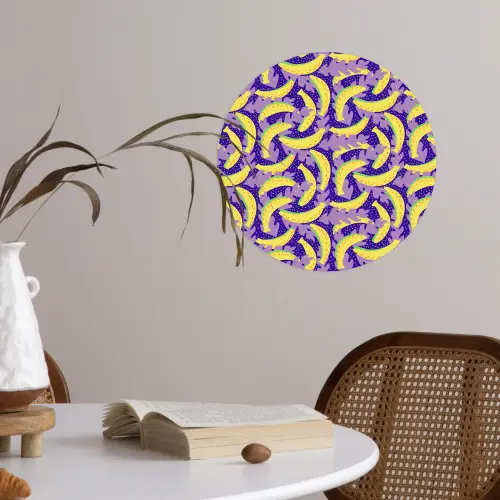 Bananen - Bladeren - Paars Wandcirkel behangsticker klein 186 -sfeer3