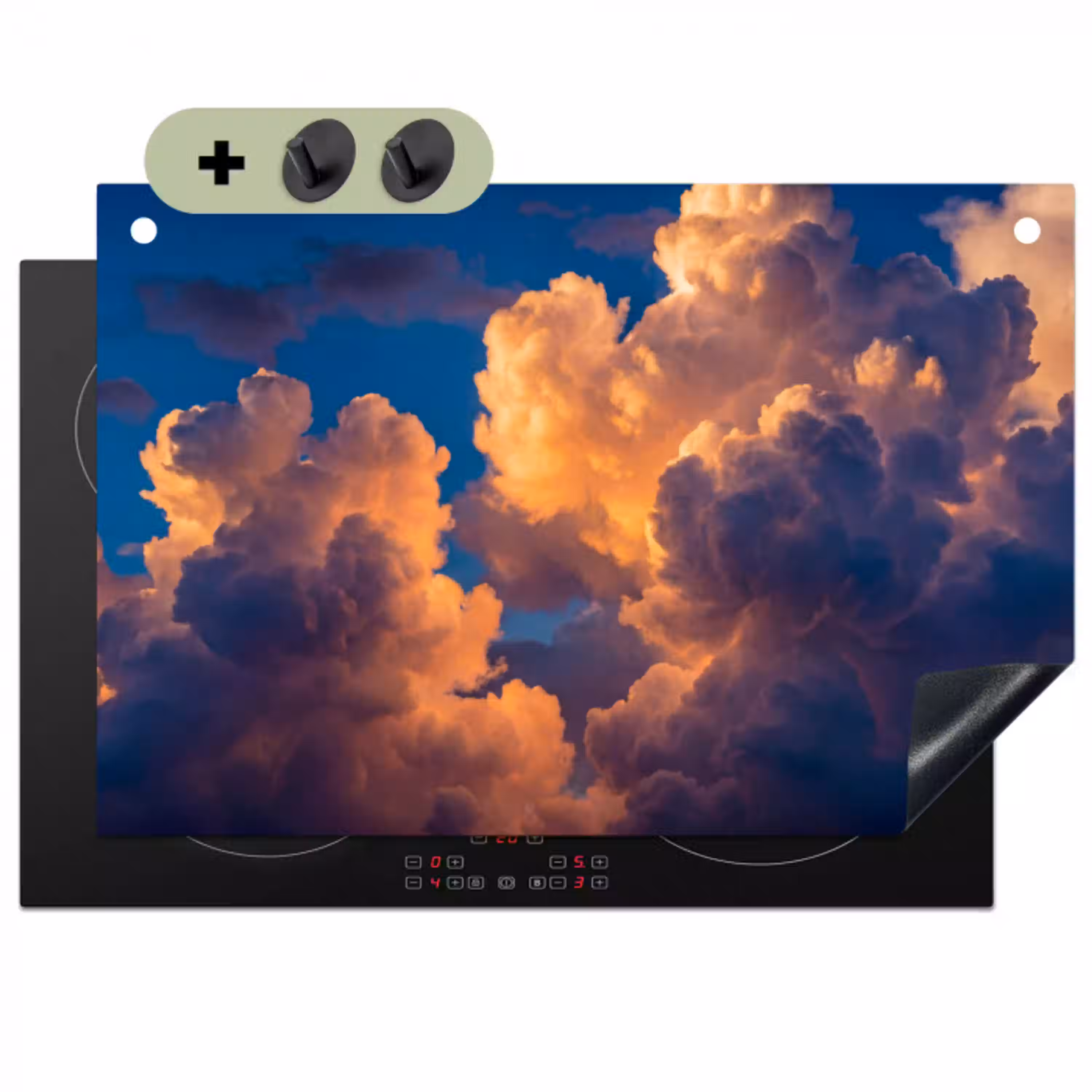 Wolken - Zonsondergang - Natuur - Oranje - Blauw Inductie beschemer met haakjes klein -3d