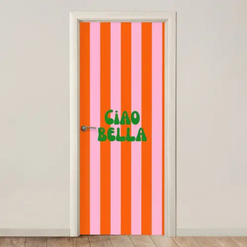 Strepen - Oranje - Verticaal - Ciao bella deurposter klein -3d_beige
