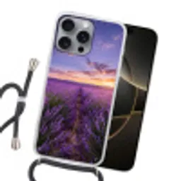 Lavendel - Veld - Natuur - Paars Hoesje iPhone 16 Pro Max met koord klein -sfeer1